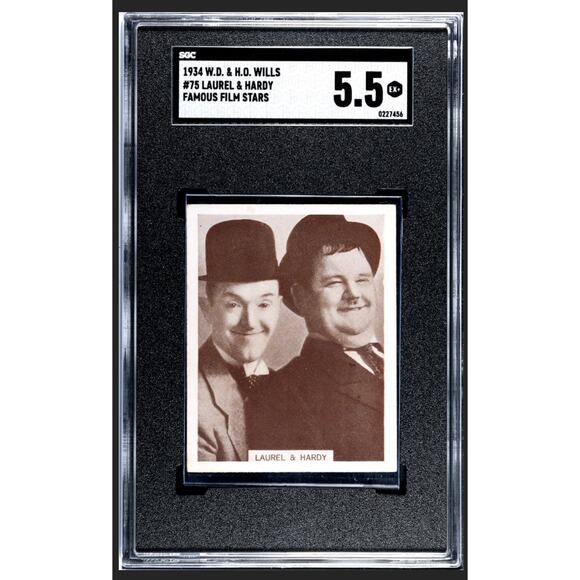1934 W.D. & H.O. Wills Laurel and Hardy Card SGC 5.5 Famous Film Stars Hollywood - Picture 1 of 3